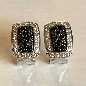 Designer OTC Sterling Silver Black Pave & Diamond Earrings Signed by Designer